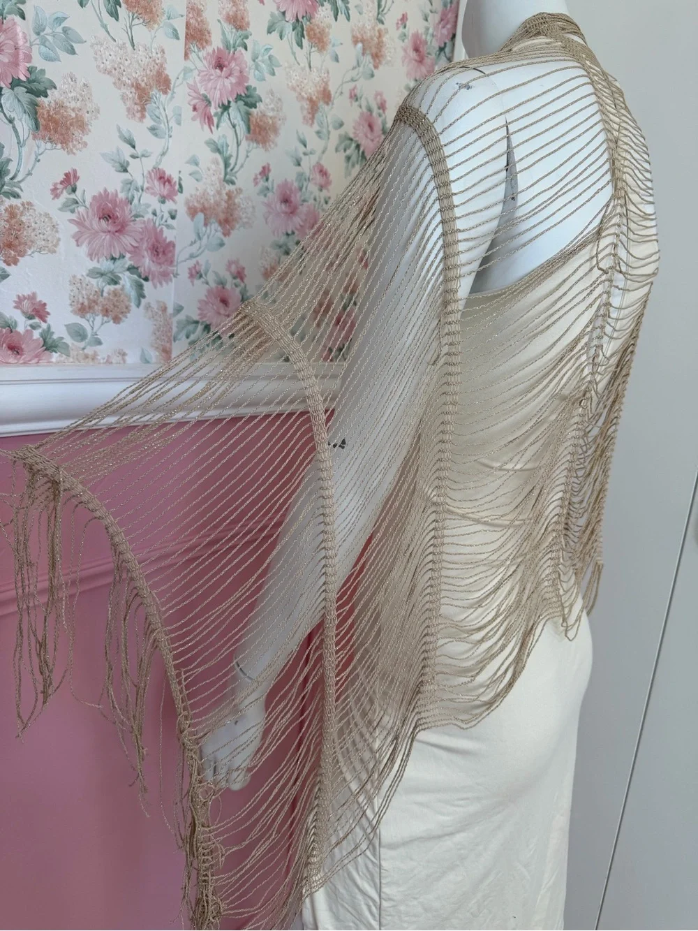 Scarf Lightweight Beige Fringe Shawl - Neutral Layering Piece